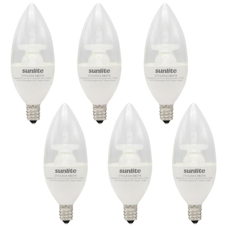 Sunlite LED B11 4.5W 40W= Dimmable E12 Base Energy Star Torpedo Tip 2700K Chandelier CTC Light Bulb, 6PK 41849-NS